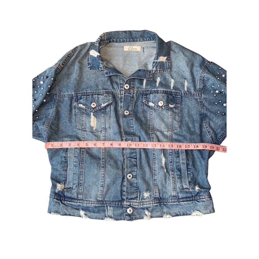 Elan Distressed Blue Denim Jacket with Pearl Embellishments - Picture 14 of 14